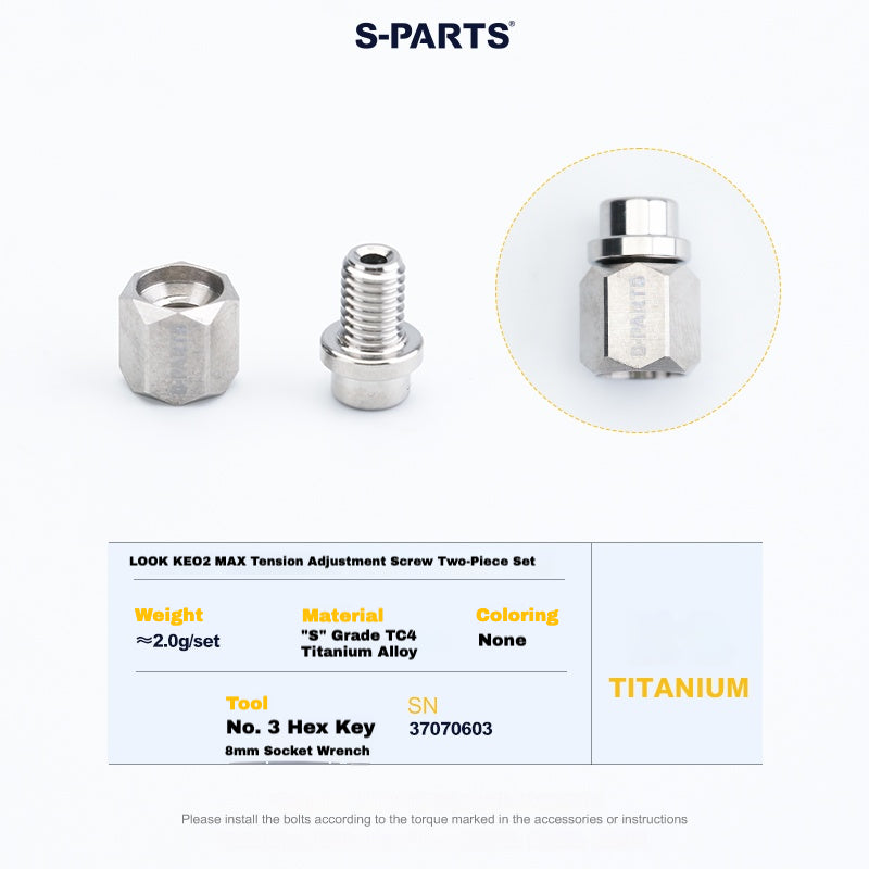 S-PARTS Titanium Pedal Upgrade Kit for LOOK KEO2 MAX (60.5g) & KEO BLADE (52.9g) – Axles, Tension Bolts & Pins