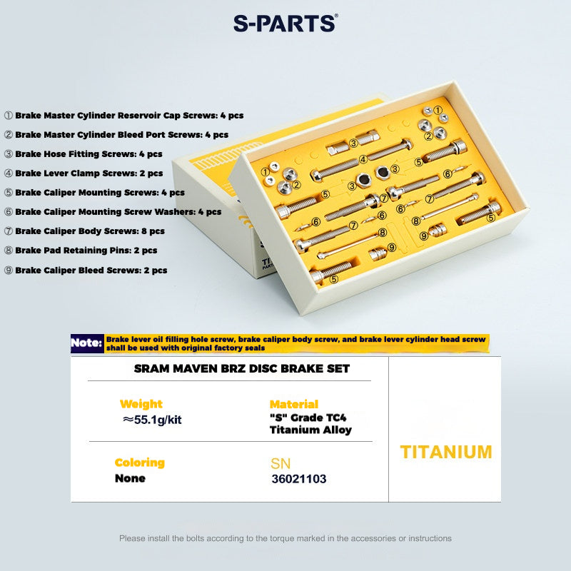 S-PARTS 티타늄 볼트 업그레이드 키트 for SRAM MAVEN 브레이크 | CNC 정밀 가공 | 경량 | 다양한 색상 옵션