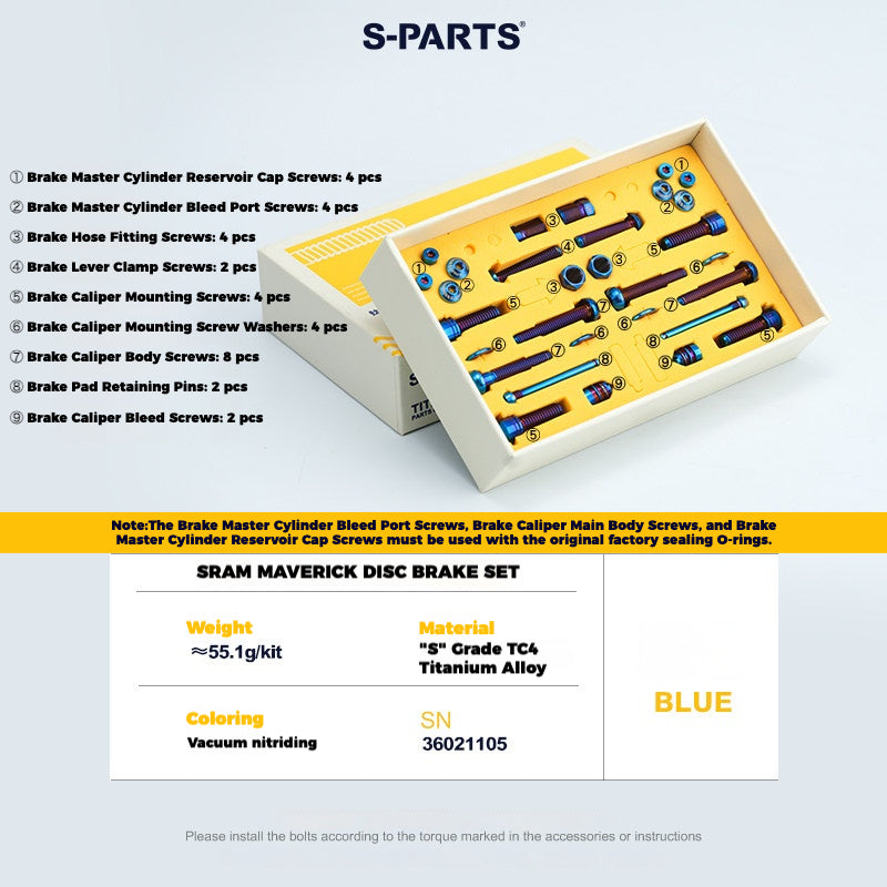 S-PARTS 티타늄 볼트 업그레이드 키트 for SRAM MAVEN 브레이크 | CNC 정밀 가공 | 경량 | 다양한 색상 옵션