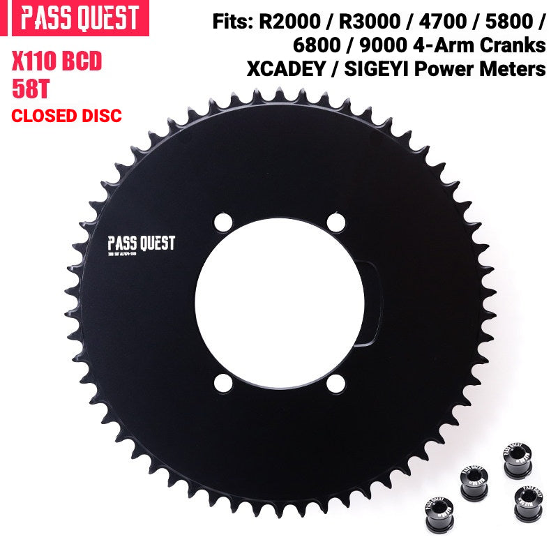 PASS QUEST X110BCD Narrow-Wide Chainring for Shimano 4-Arm Road Cranks | 36T–60T 1x