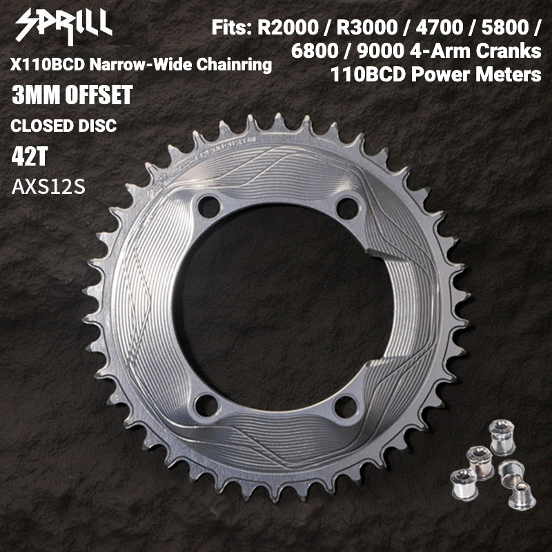 PASS QUEST SPRILL X110BCD 3mm Offset Narrow-Wide Chainring | SRAM AXS 12-Speed 7075
