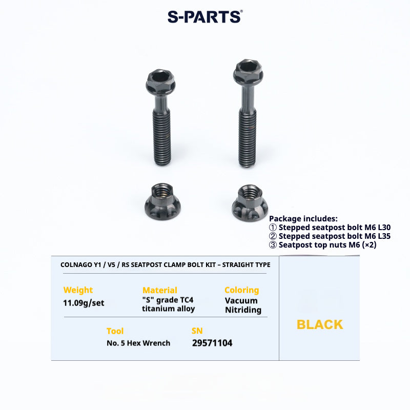 S-PARTS Titanium Seatpost Balance Bolt Kit for Colnago Y1 / V5RS – Straight & Rear-Offset Types – Multi-Color