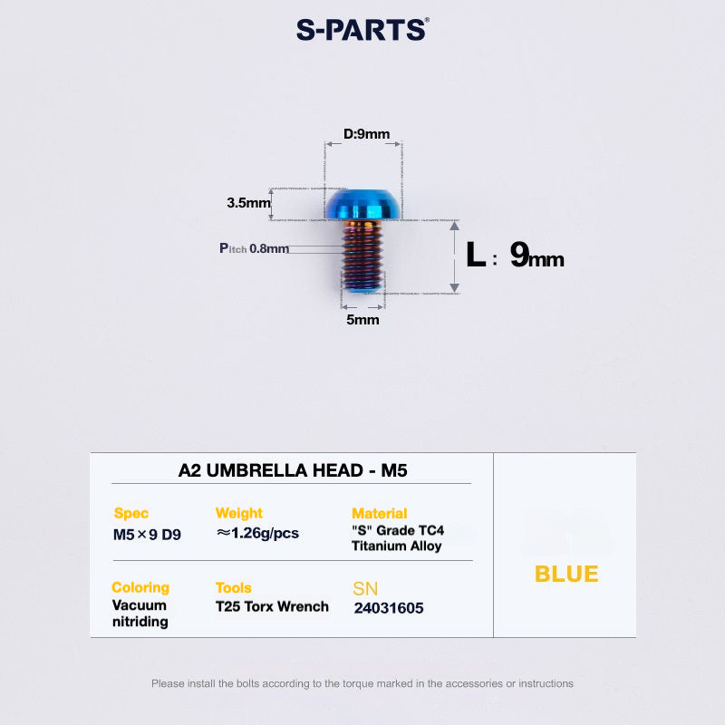 S-PARTS A2 Titanium Button Head Bolts M5 x 8–34mm