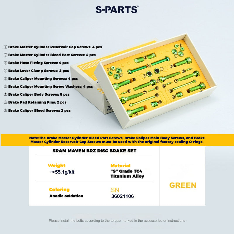 S-PARTS 티타늄 볼트 업그레이드 키트 for SRAM MAVEN 브레이크 | CNC 정밀 가공 | 경량 | 다양한 색상 옵션