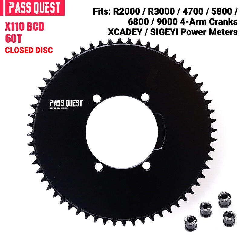 PASS QUEST X110BCD Narrow-Wide Chainring for Shimano 4-Arm Road Cranks | 36T–60T 1x
