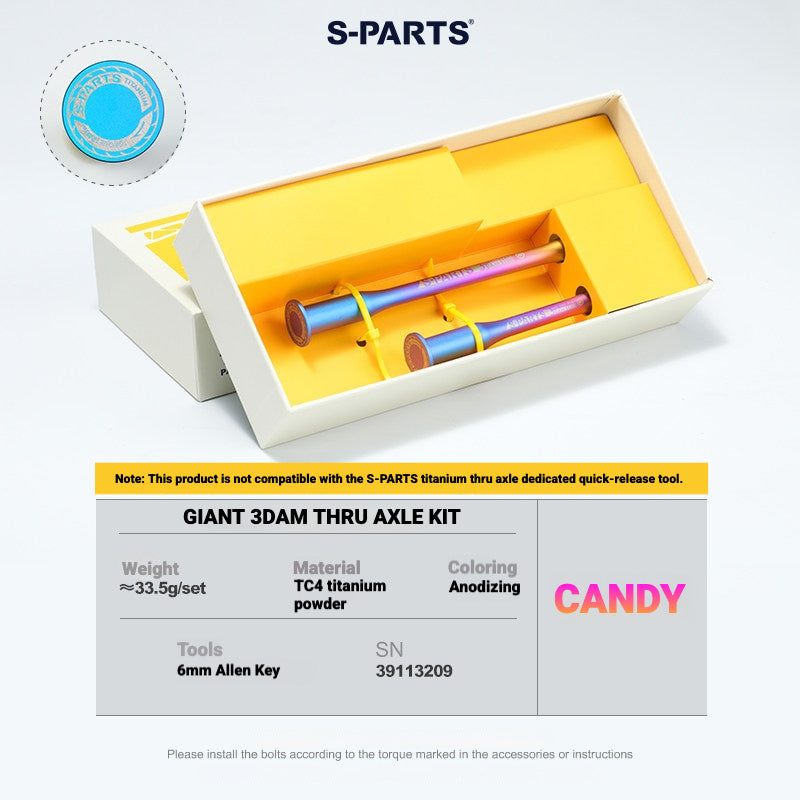 S-PARTS 3DAM Titanium Thru Axle Kit for Giant Road Bikes | Ultra-Light 3D Printed TC4 Axle