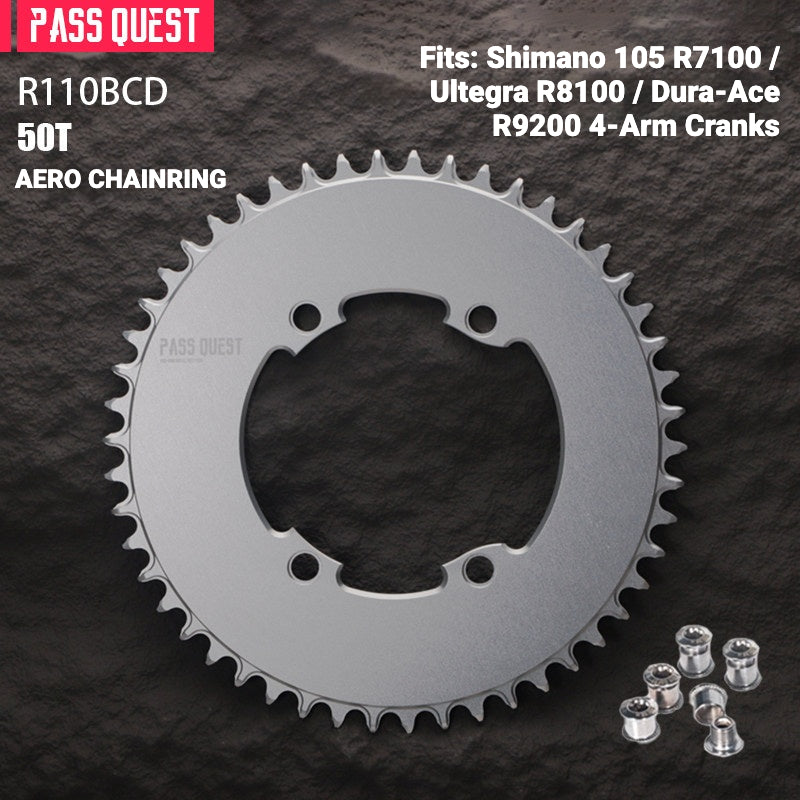 PASS QUEST 110BCD Narrow-Wide Chainring for Shimano R7100 / R8100 / R9200 | Full-Profile 44T–60T