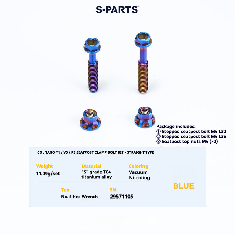S-PARTS Titanium Seatpost Balance Bolt Kit for Colnago Y1 / V5RS – Straight & Rear-Offset Types – Multi-Color