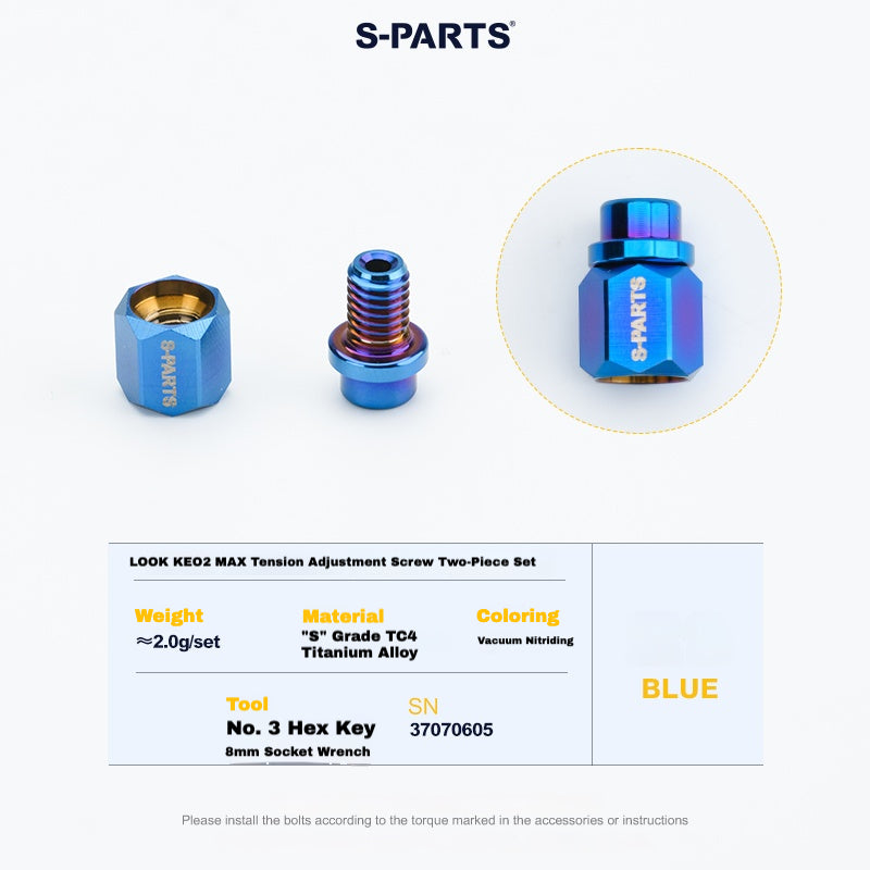 S-PARTS Titanium Pedal Upgrade Kit for LOOK KEO2 MAX (60.5g) & KEO BLADE (52.9g) – Axles, Tension Bolts & Pins