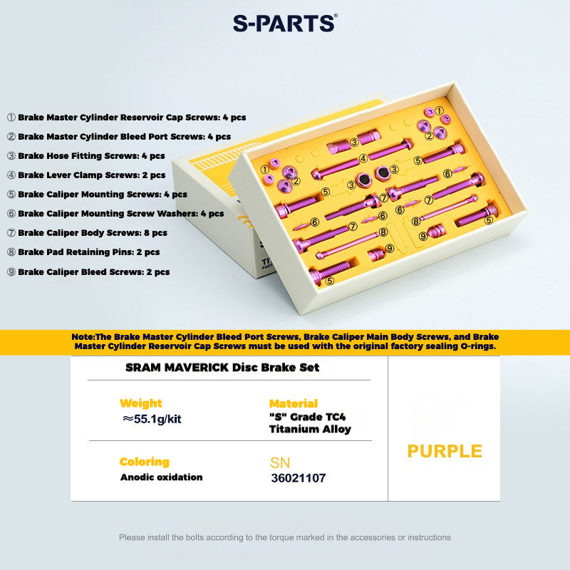 S-PARTS 티타늄 볼트 업그레이드 키트 for SRAM MAVEN 브레이크 | CNC 정밀 가공 | 경량 | 다양한 색상 옵션