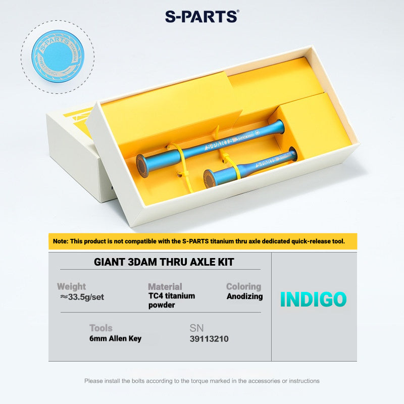 S-PARTS 3DAM Titanium Thru Axle Kit for Giant Road Bikes | Ultra-Light 3D Printed TC4 Axle