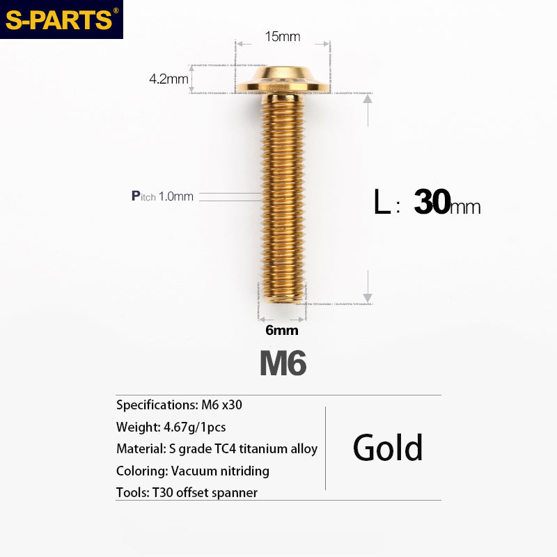 S-PARTS A3 M6 Electric Motorcycle Umbrella Head D15 Titanium Screw