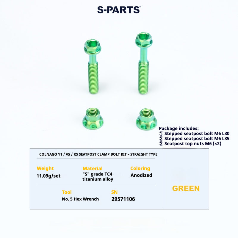 S-PARTS Titanium Seatpost Balance Bolt Kit for Colnago Y1 / V5RS – Straight & Rear-Offset Types – Multi-Color