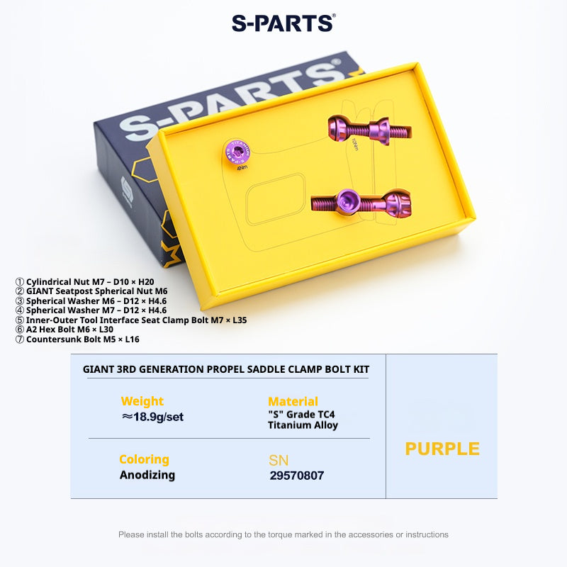 S-PARTS Titanium Seatpost Clamp Bolt Kit for GIANT TCR / PROPEL / DEFY