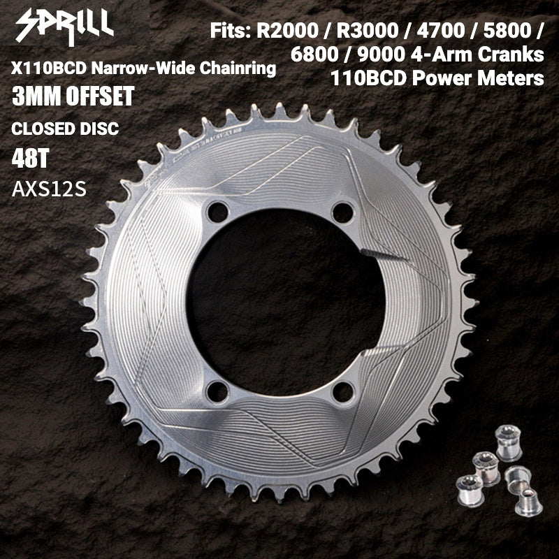 PASS QUEST SPRILL X110BCD 3mm Offset Narrow-Wide Chainring | SRAM AXS 12-Speed 7075