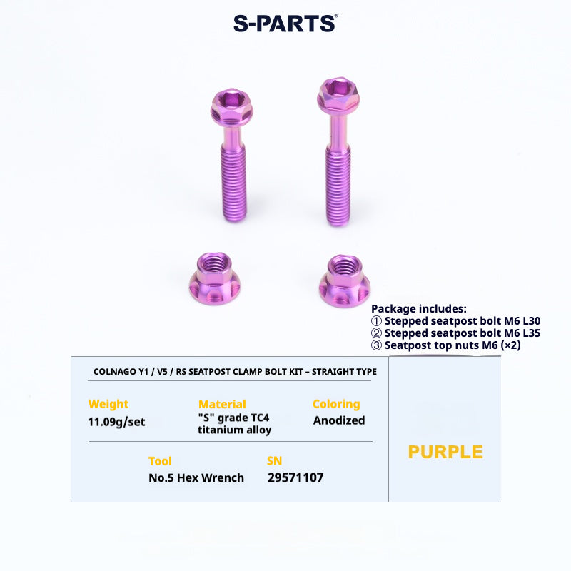 S-PARTS Titanium Seatpost Balance Bolt Kit for Colnago Y1 / V5RS – Straight & Rear-Offset Types – Multi-Color