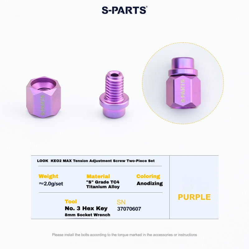 S-PARTS Titanium Pedal Upgrade Kit for LOOK KEO2 MAX (60.5g) & KEO BLADE (52.9g) – Axles, Tension Bolts & Pins