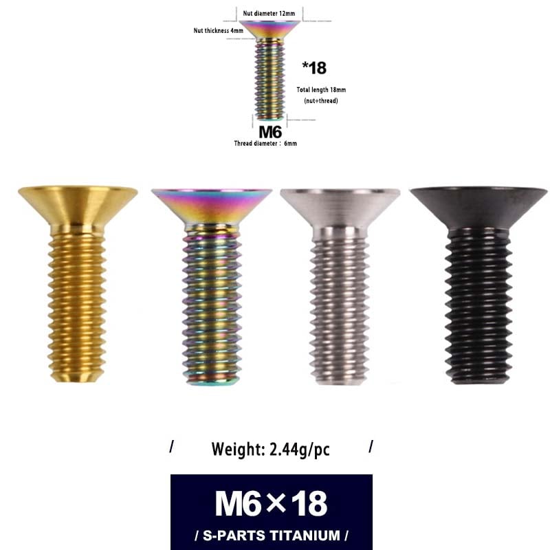 S-PARTS countersunk head multicolor M6*12/16/18/20/25/30/35mm road bike titanium alloy screws