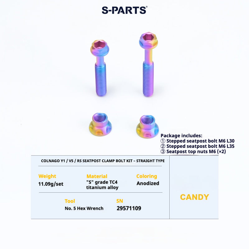 S-PARTS Titanium Seatpost Balance Bolt Kit for Colnago Y1 / V5RS – Straight & Rear-Offset Types – Multi-Color