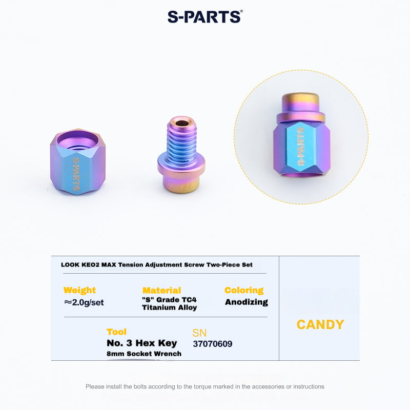 S-PARTS Titanium Pedal Upgrade Kit for LOOK KEO2 MAX (60.5g) & KEO BLADE (52.9g) – Axles, Tension Bolts & Pins