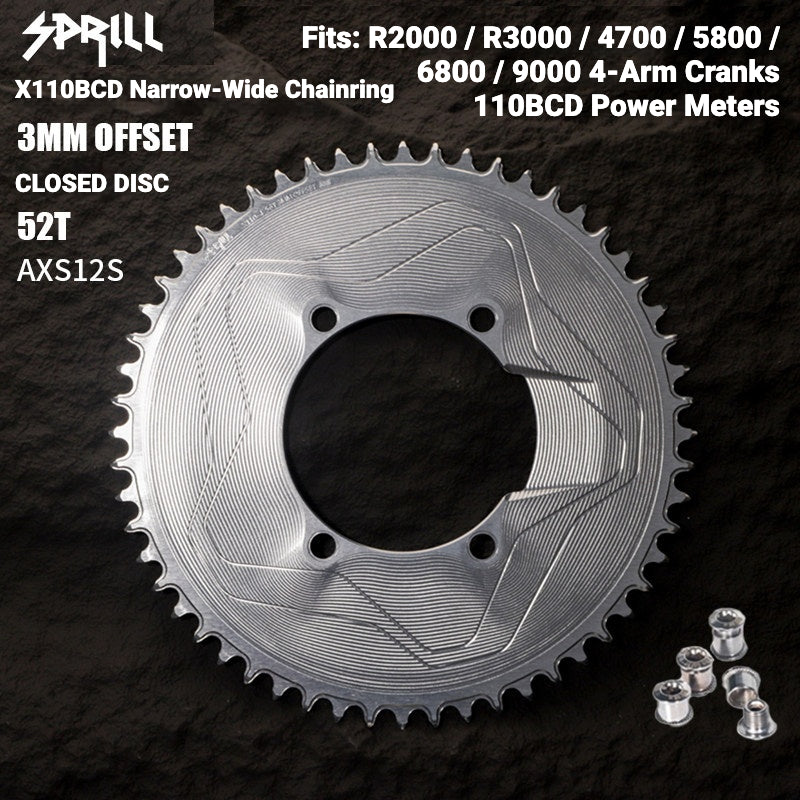 PASS QUEST SPRILL X110BCD 3mm Offset Narrow-Wide Chainring | SRAM AXS 12-Speed 7075