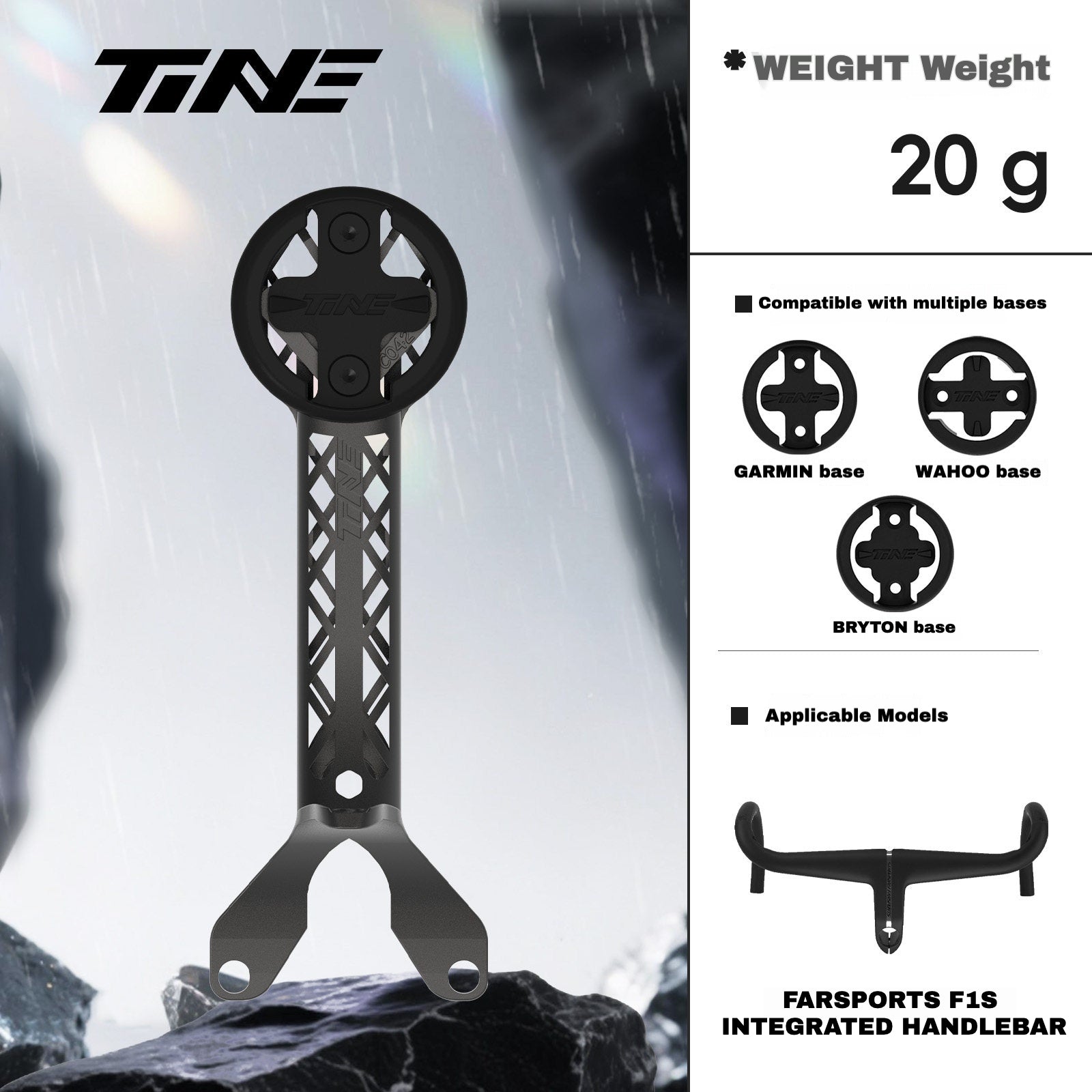 TiNE Titanium Computer Mount for Farsports F1s Integrated Handlebar | Garmin Wahoo Bryton GPS Mount