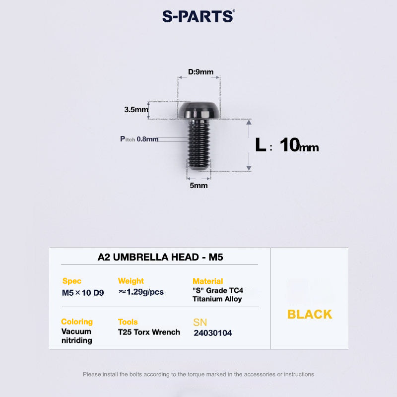 S-PARTS A2 Titanium Button Head Bolts M5 x 8–34mm