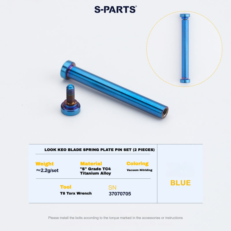 S-PARTS Titanium Pedal Upgrade Kit for LOOK KEO2 MAX (60.5g) & KEO BLADE (52.9g) – Axles, Tension Bolts & Pins