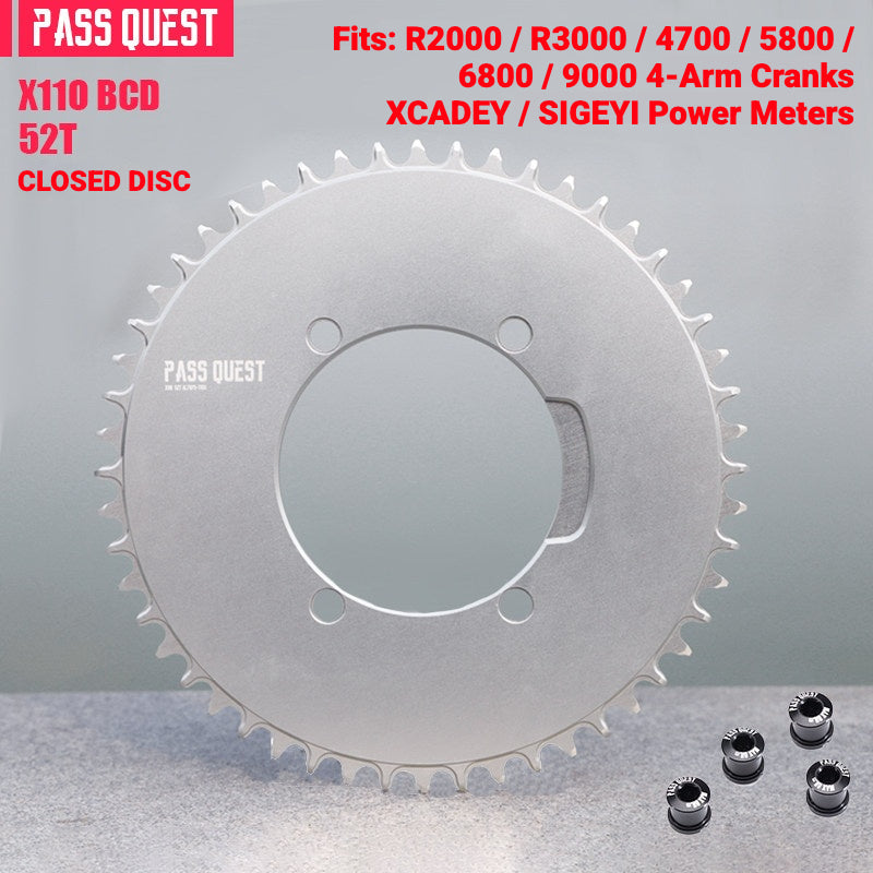 PASS QUEST X110BCD Narrow-Wide Chainring for Shimano 4-Arm Road Cranks | 36T–60T 1x