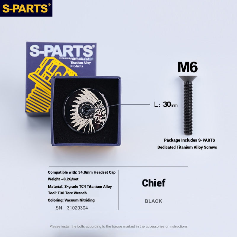 S-PARTS Titanium OD2 34.9 mm Laser Headset Cap|CNC Machined|Multiple Designs Available