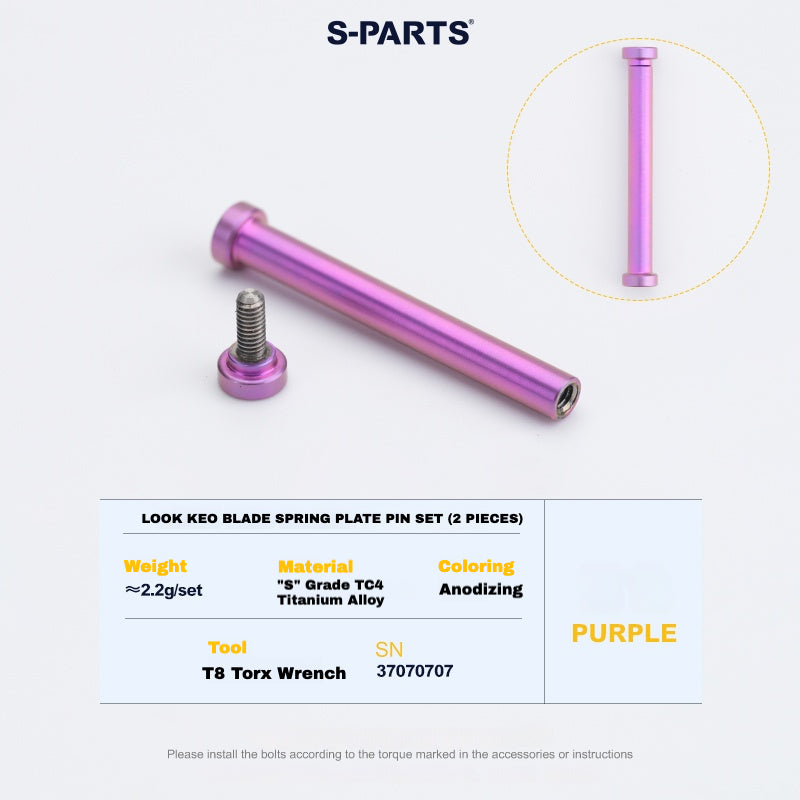 S-PARTS Titanium Pedal Upgrade Kit for LOOK KEO2 MAX (60.5g) & KEO BLADE (52.9g) – Axles, Tension Bolts & Pins