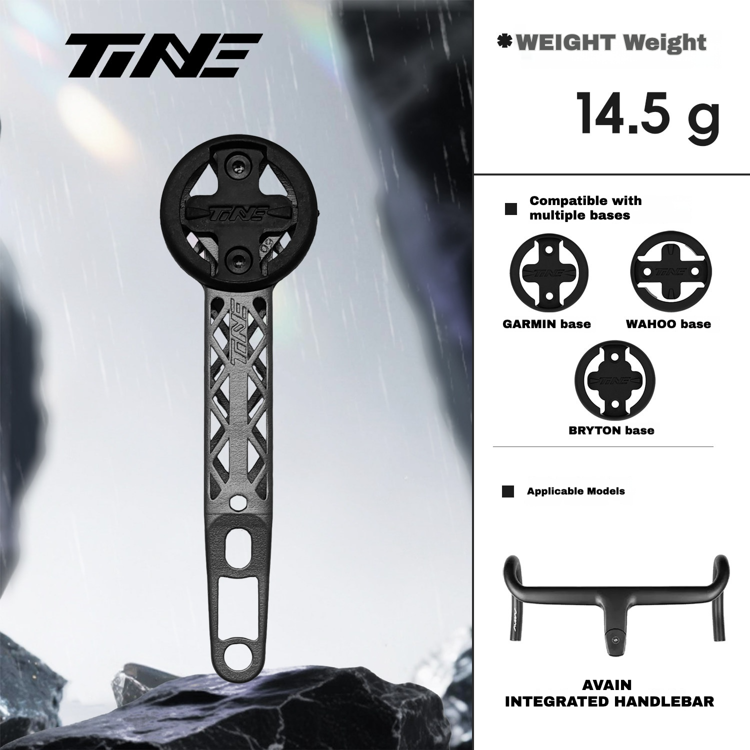 TiNE Titanium Computer Mount for AVAIN Integrated Handlebar | Garmin Wahoo Bryton GPS Mount
