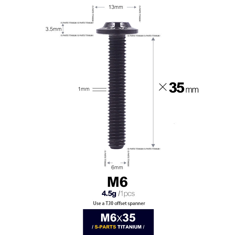 S-PARTS new umbrella head D13 A3 M6 electric motorcycle titanium alloy screws