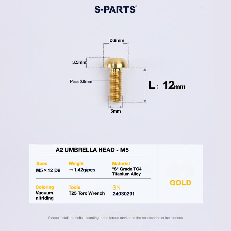 S-PARTS A2 Titanium Button Head Bolts M5 x 8–34mm