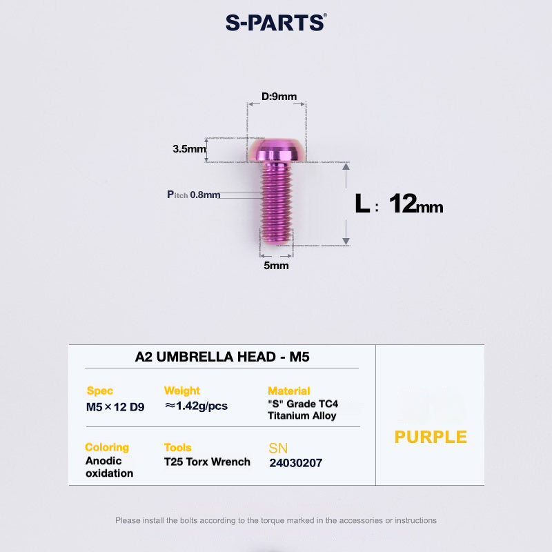 S-PARTS A2 Titanium Button Head Bolts M5 x 8–34mm