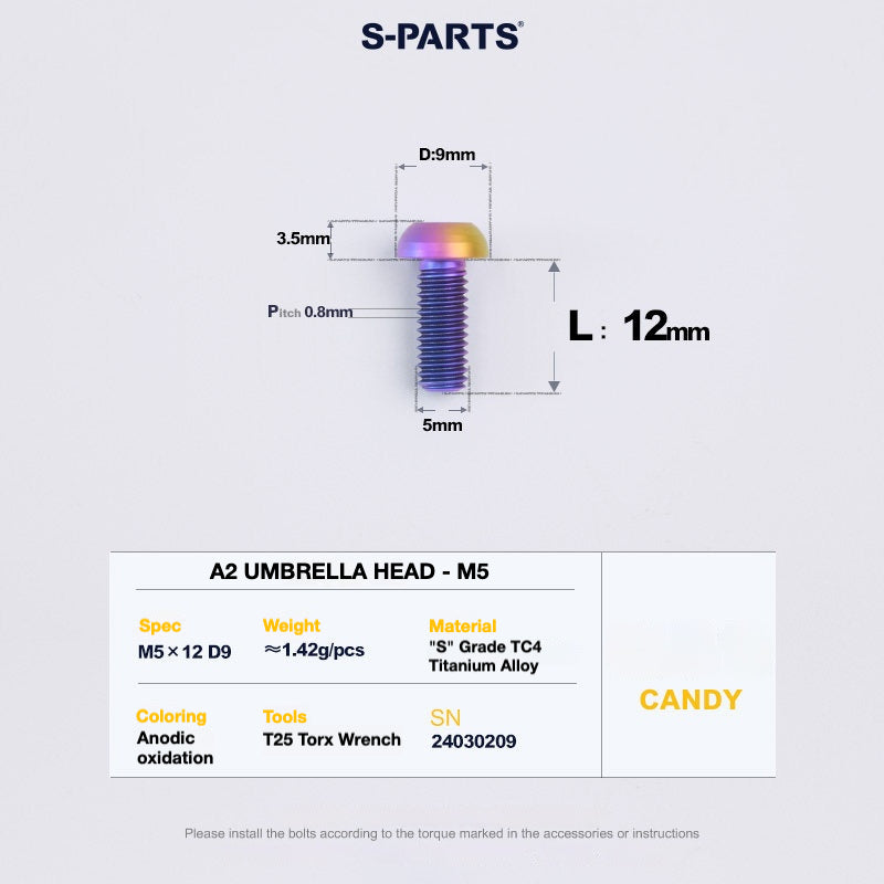 S-PARTS A2 Titanium Button Head Bolts M5 x 8–34mm