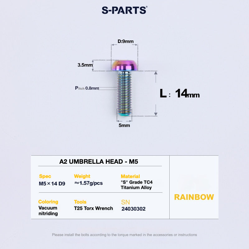 S-PARTS A2 Titanium Button Head Bolts M5 x 8–34mm