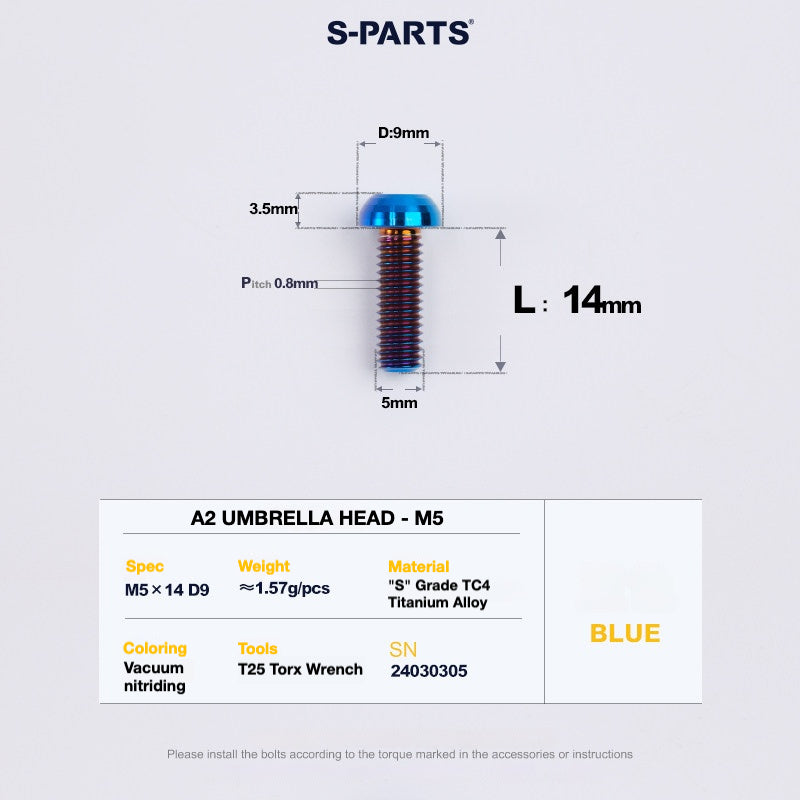 S-PARTS A2 Titanium Button Head Bolts M5 x 8–34mm