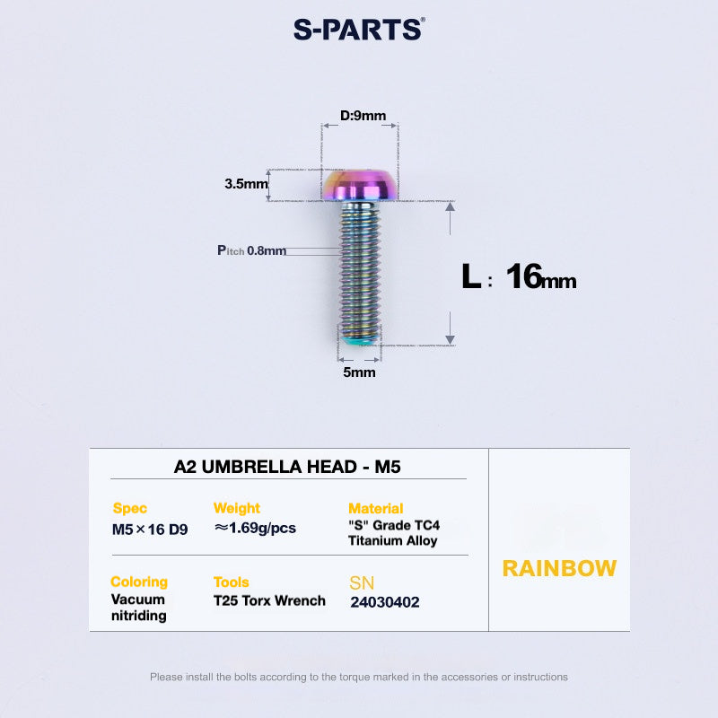 S-PARTS A2 Titanium Button Head Bolts M5 x 8–34mm