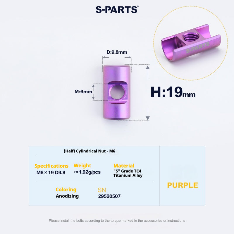 S-PARTS M6 Titanium Seatpost Step-Down Bolt & Nut Kit – Multiple Lengths & Colors