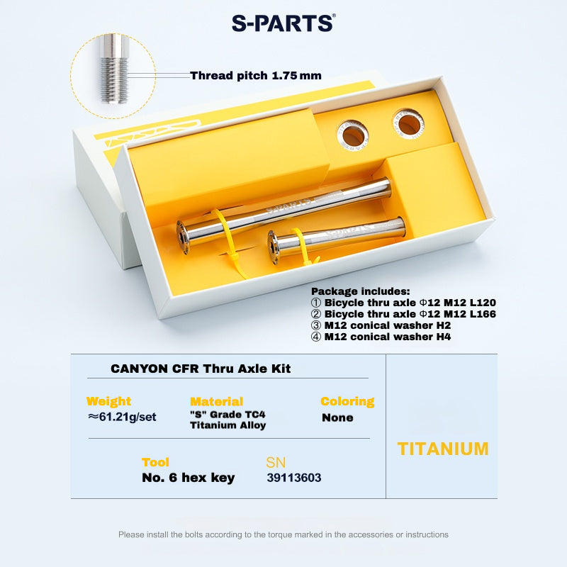 S-PARTS Titanium Thru Axle Kit for CANYON CFR (Front + Rear, Tool-Free Design) – 61.21g | 8 Anodized Colors