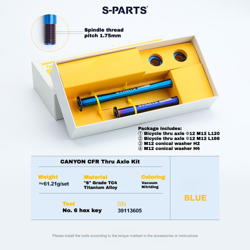 S-PARTS Titanium Thru Axle Kit for CANYON CFR (Front + Rear, Tool-Free Design) – 61.21g | 8 Anodized Colors