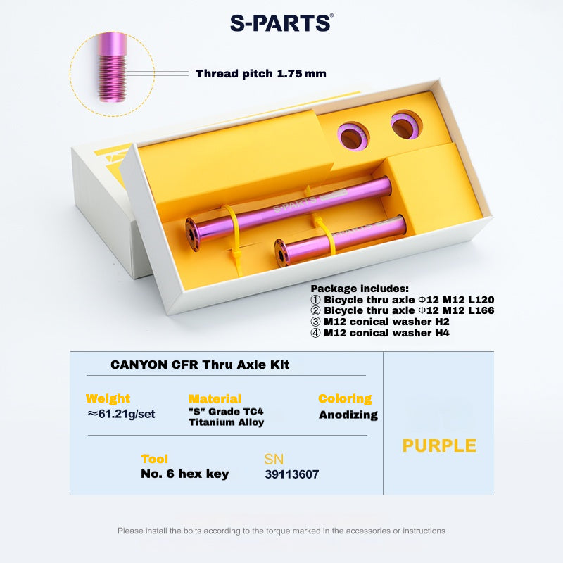 S-PARTS Titanium Thru Axle Kit for CANYON CFR (Front + Rear, Tool-Free Design) – 61.21g | 8 Anodized Colors