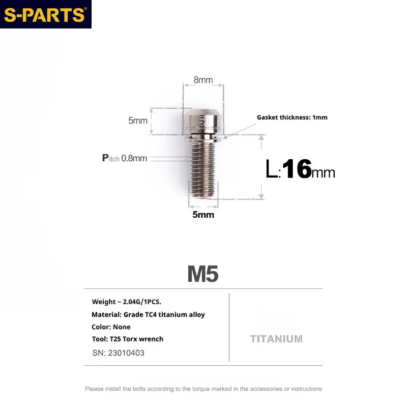 S-PARTS Titanium Brake Bolt Kit for HOPE V4 / TECH / RACE / TRAIL / ZONE | Ultra-Light MTB Brake Hardware