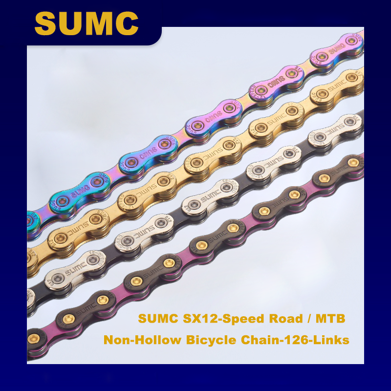 SUMC 12-SPEED non hollow Steel bicycle chain 126 links Bicycle Chain with magic buckle