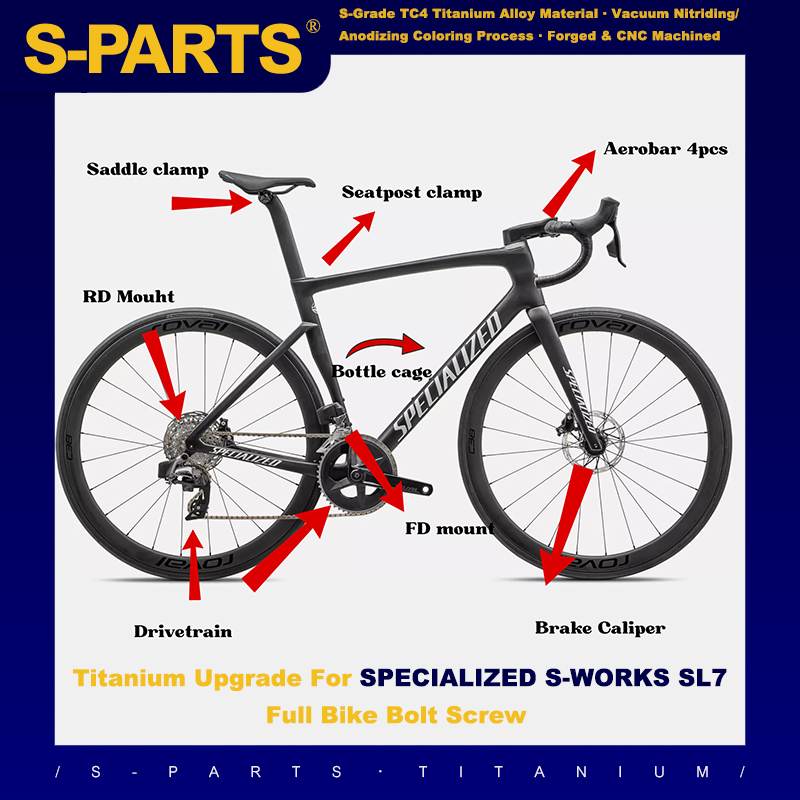 S-Parts Titanium Upgrade for Tarmac SL7 SL6/Specialized Sworks Shimano Dura Ace SRAM RED AXS/R9270 R9250 Di2 Force Project BLACK LTD/ SD Worx Screw Bolt Nut