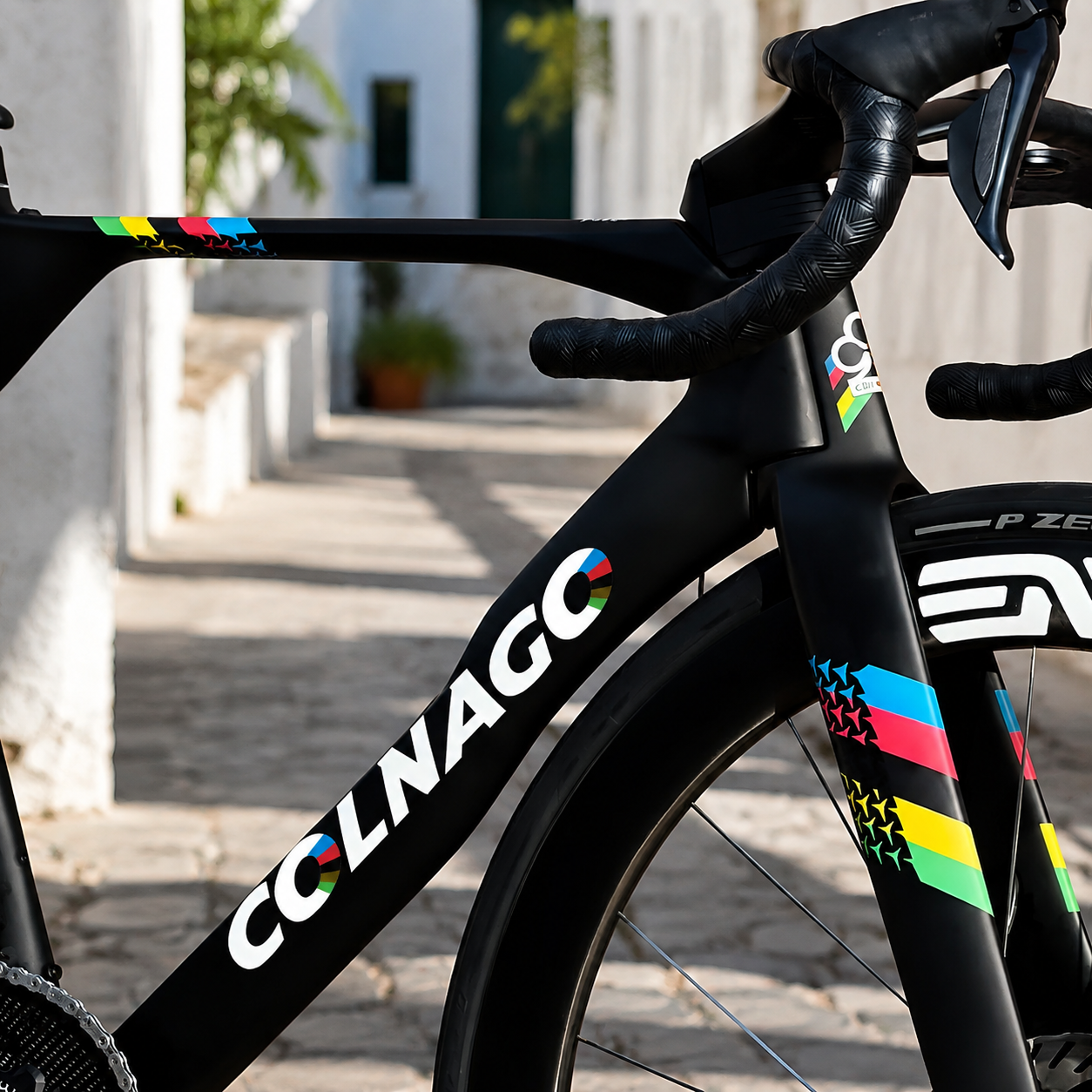 Colnago Y1RS Frame Decals | Black Rainbow Fork & Top Tube Custom Bike Stickers