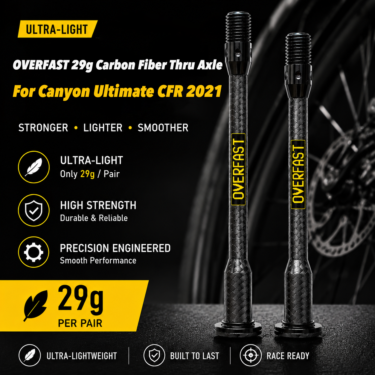 OVERFAST 29g Ultra-Light Carbon Fiber Thru Axle Set for Canyon Ultimate CFR 2021