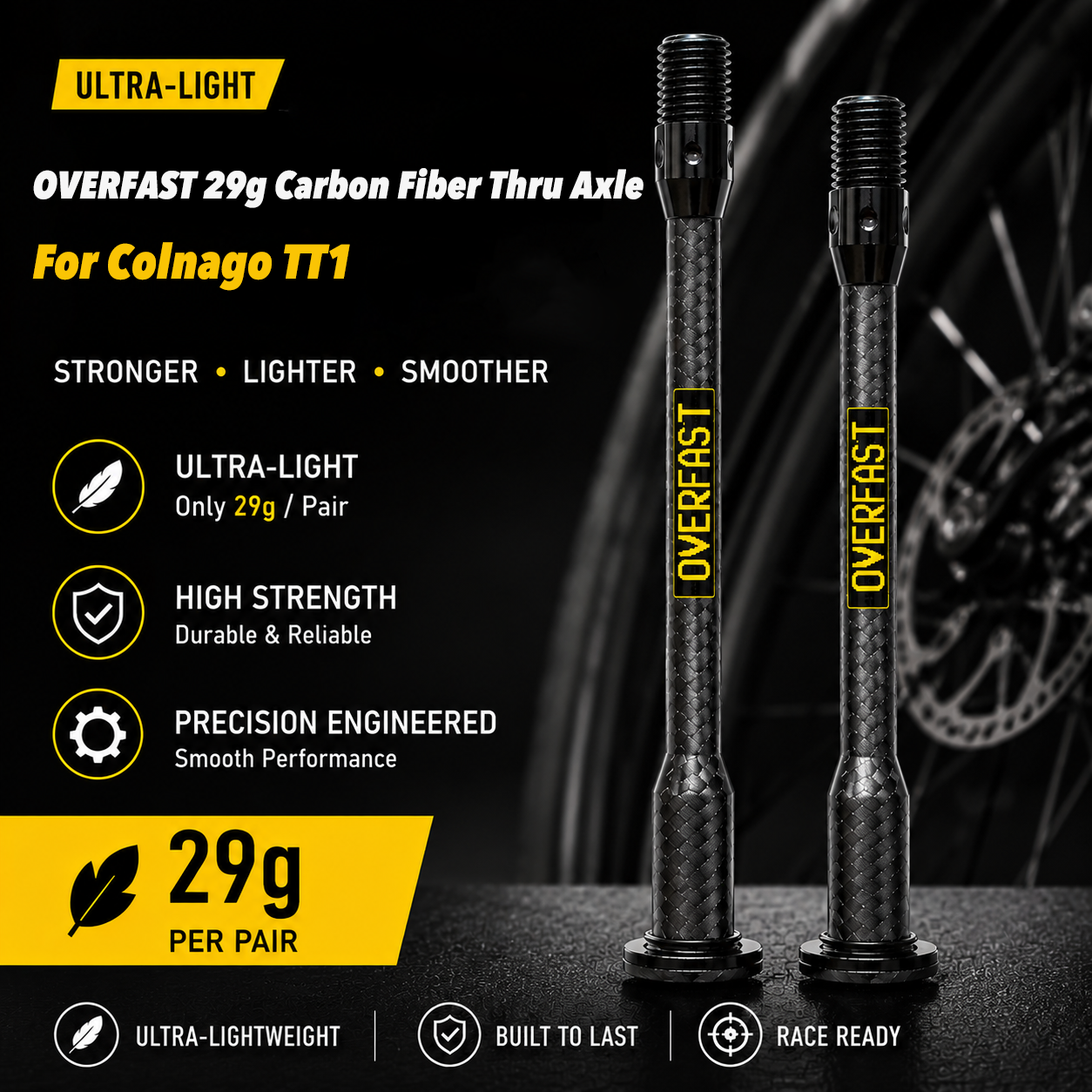 OVERFAST 29g Ultra-Light Carbon Fiber Thru Axle Set for Colnago TT1