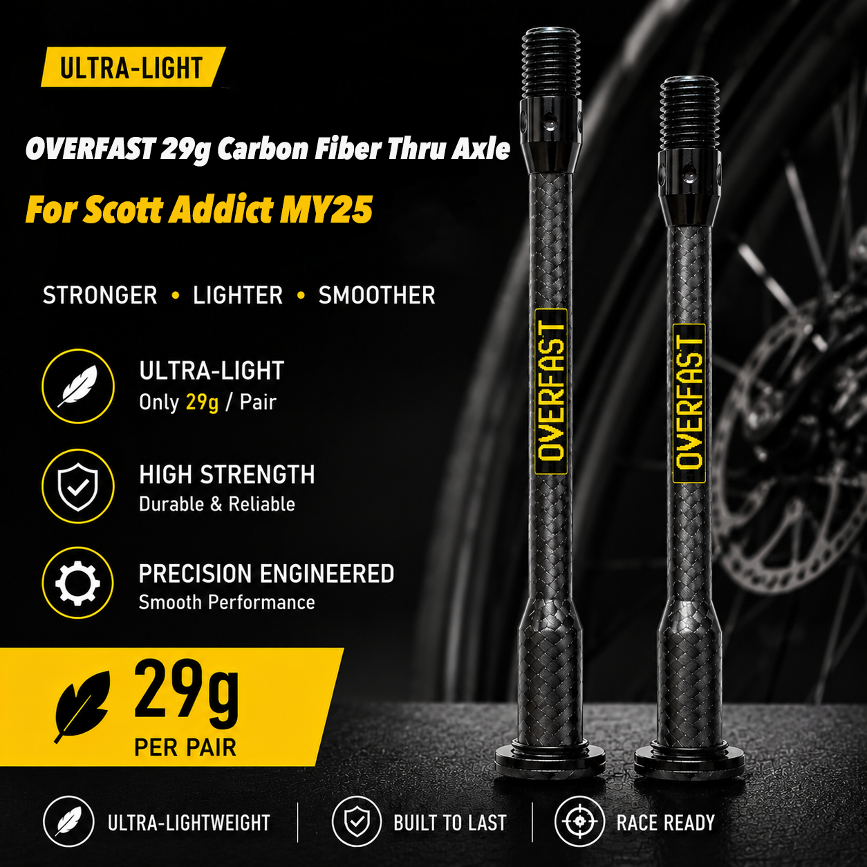 OVERFAST 29g Ultra-Light Carbon Fiber Thru Axle Set for Scott Addict MY25